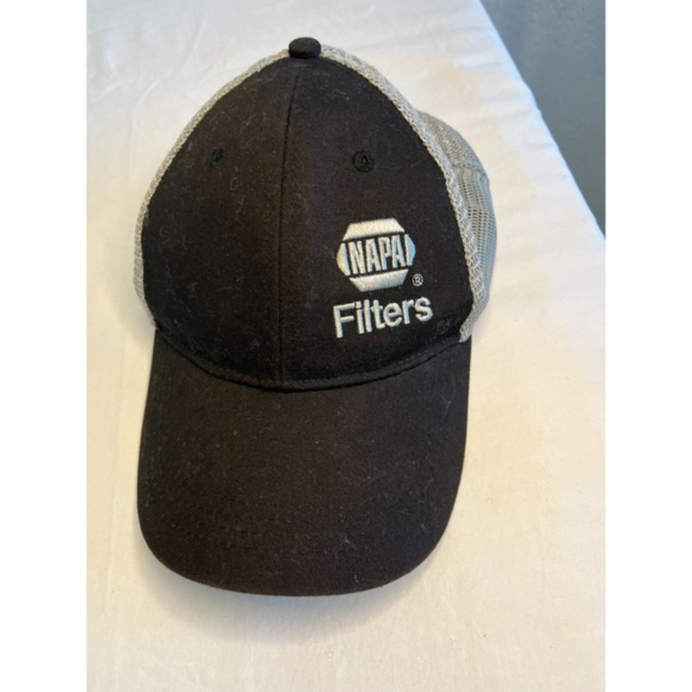 NAPA Filters Men's Mesh Trucker Hat Cap Adjustable Strap‎ US Flag Patch Blk Gray